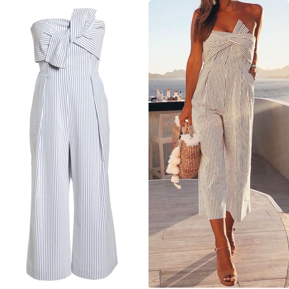Chelsea28 Pants - Chelsea28 Twist Front Seersucker Crop Jumpsuit